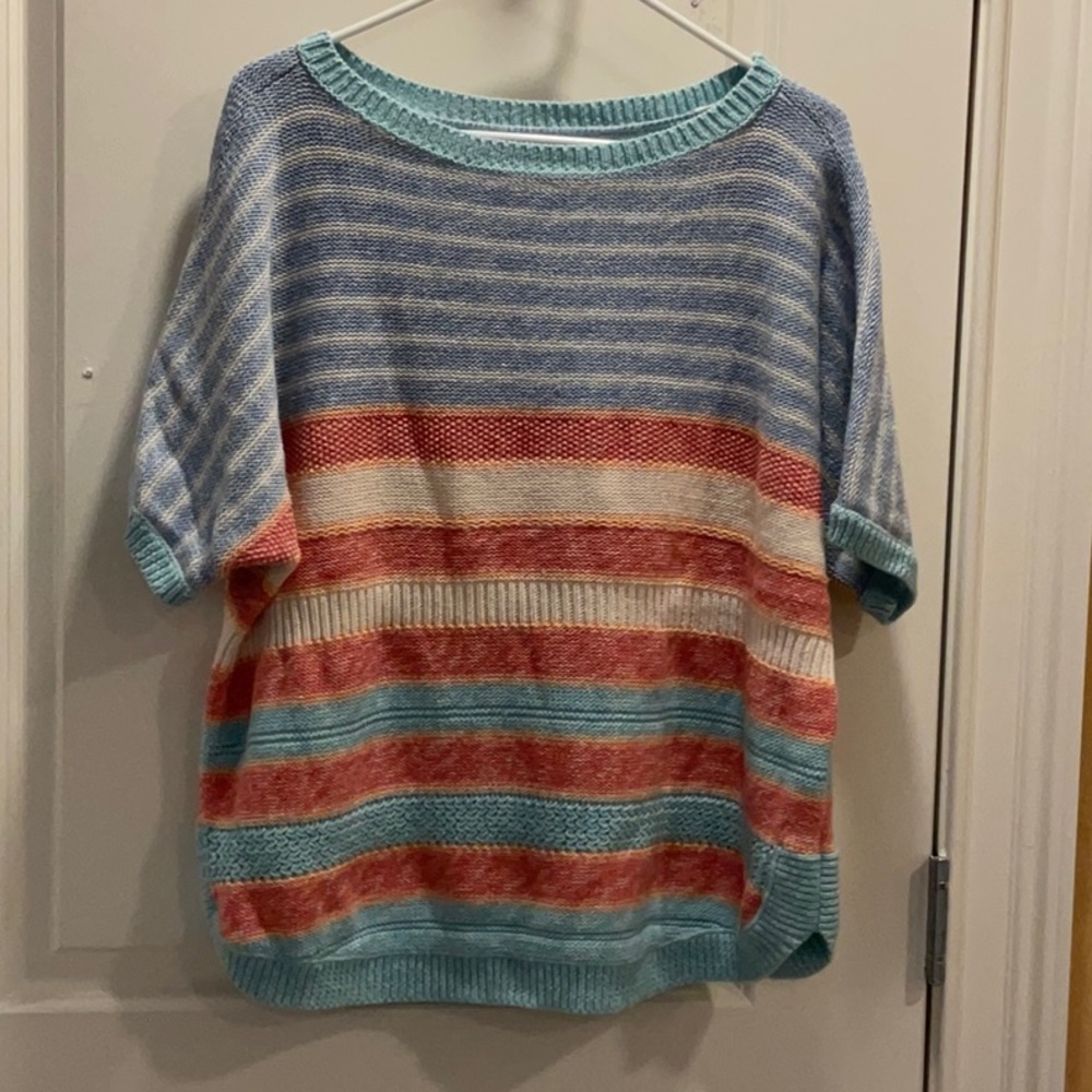 Chaps Multi color striped short sleeve cotton sweater, size XL